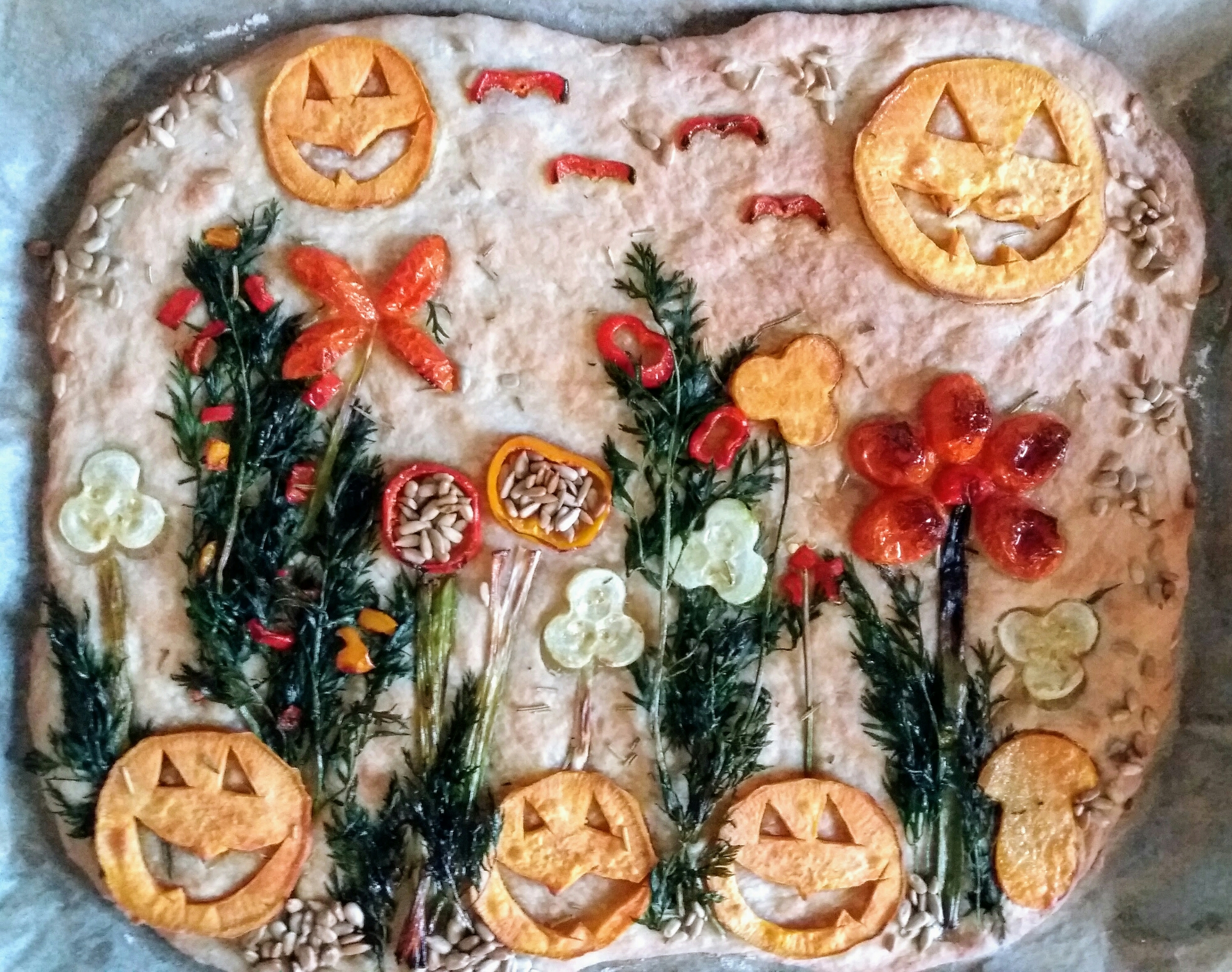 focaccia bread art halloween