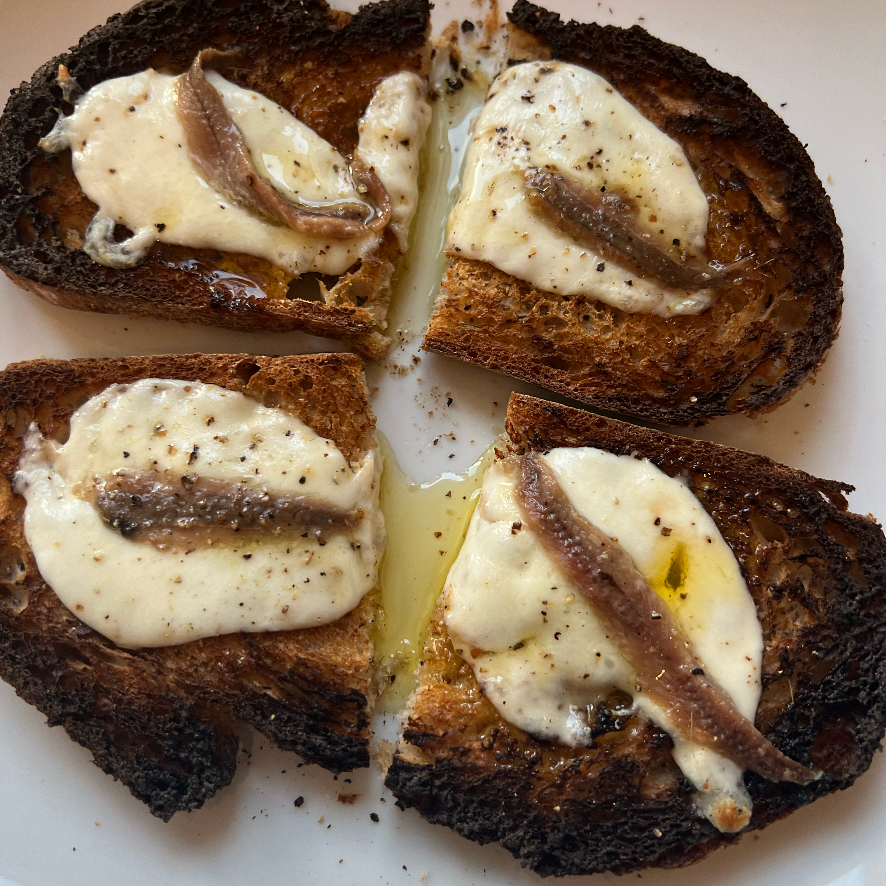 Crostini mit Mozzarella und Sardellen