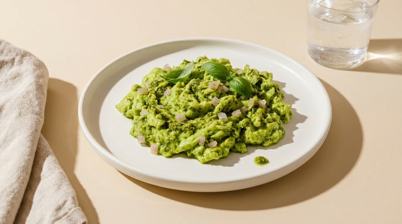 Cremiges Rührei mit grünem Pesto