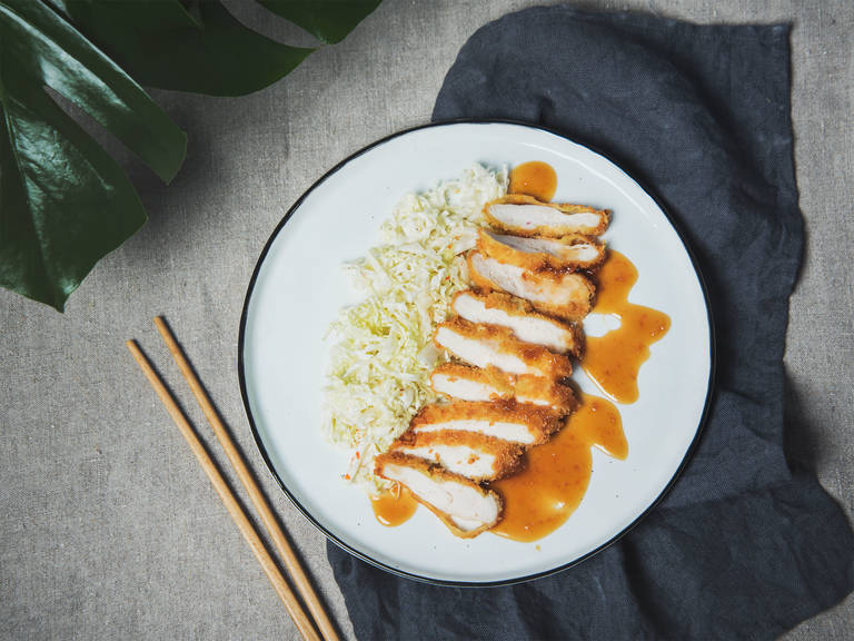 Chicken katsu with sesame cabbage salad