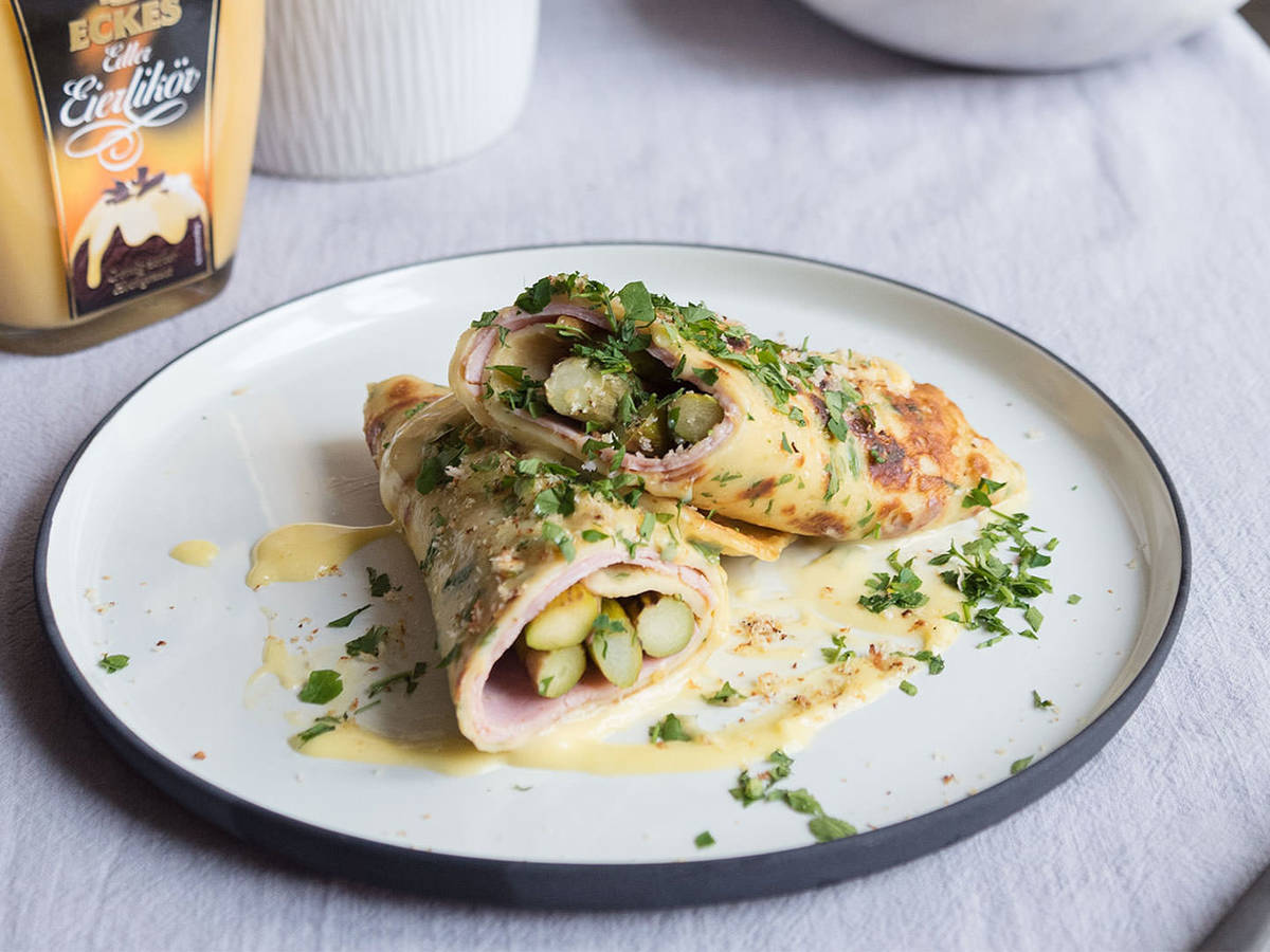 Asparagus crêpes with eggnog hollandaise Recipe with Video Kitchen