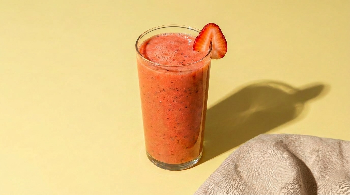 Erdbeer-Pfirsich-Smoothie mit Mandelmus und Chiasamen