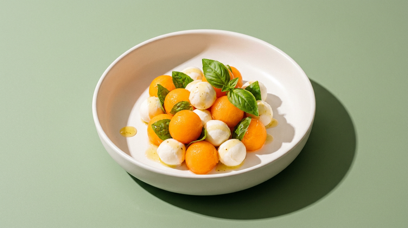 Süßer Cantaloupe-Salat mit cremigem Mozzarella und Limette