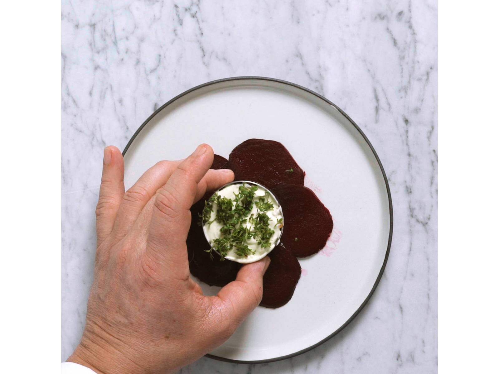 Beetroot carpaccio with salmon tartare and wasabi cream Recipes Kitchen Stories