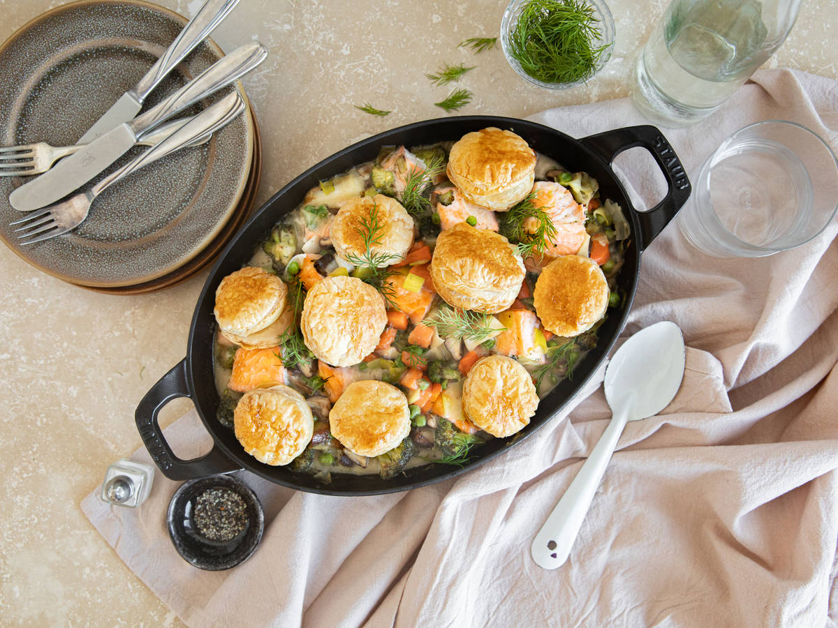 Salmon pot pie Kitchen Stories recipe